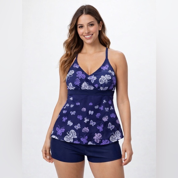 Other - Navy Butterfly Print Tankini Swim Top and Shorts